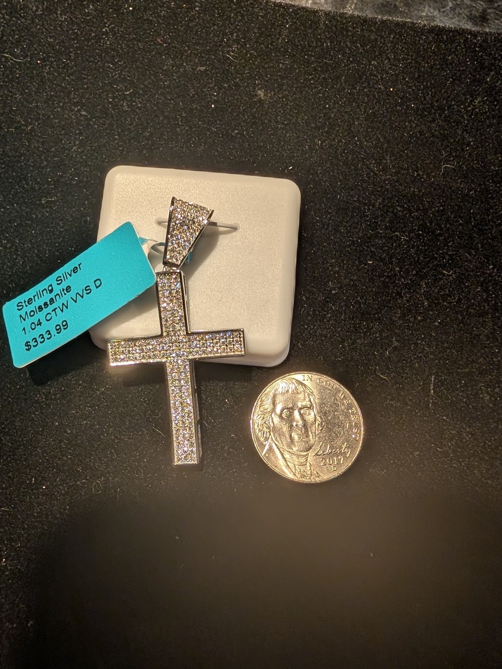 Sterling Silver Moissanite Cross Pendant - White
